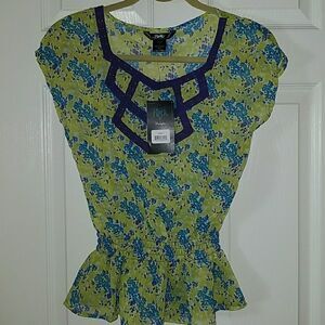 Wrangle lime green purple sheer top. Sz S NWT
